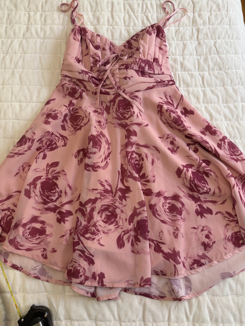 privy Pink Floral Mini Dress with Mauve Rose Print